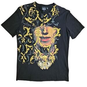 Just Cavalli Graphic Face T Shirt, Black & Gold, Rare, New, Sz M